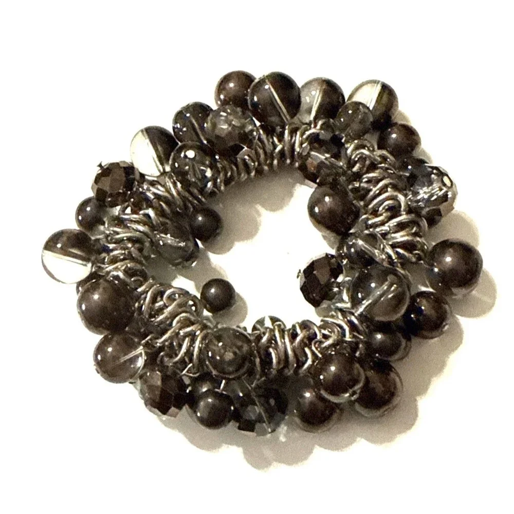 Vintage Smoky Grey Bead Cha Cha Bracelet Faceted Crystal Accent Statement 7